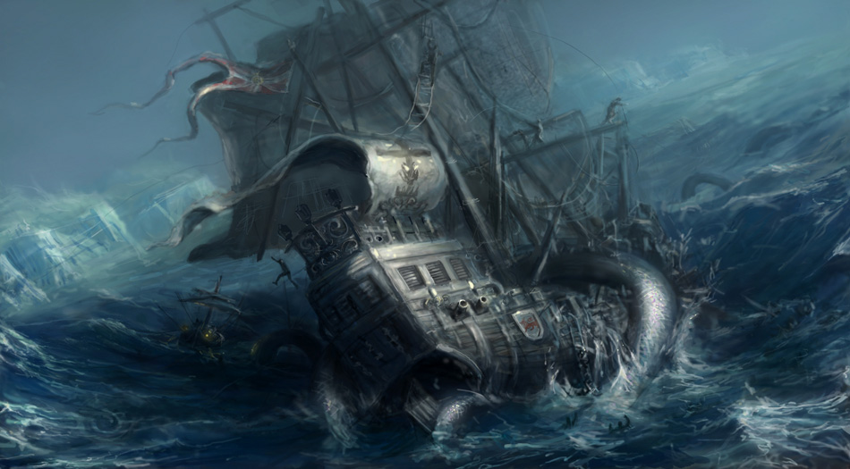 kraken destruyendo barco